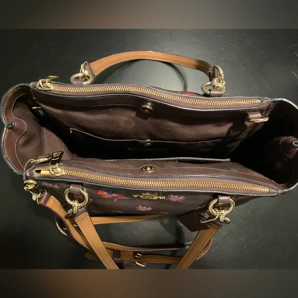 GUC COACH Mini Christie Carryall & Matching Wallet Set Wildflower Print Oxblood - Picture 5 of 15